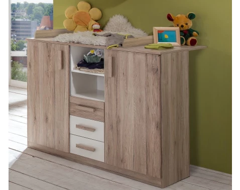 E-shop Komoda s prebaľovacím pultom Cariba, dub san remo/biela%
