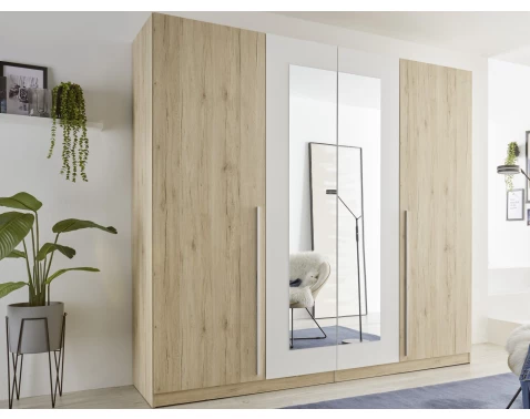 E-shop Šatníková skriňa so zrkadlom Cano, 228 cm, dub san remo/biela%
