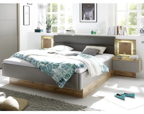 E-shop Posteľ s nočnými stolíkmi Capri 180x200 cm, dub wotan/šedá%