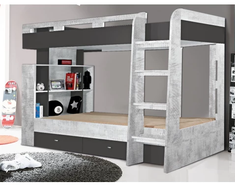 Dvojposchodová posteľ so zásuvkami Terrano 90x200 cm, šedá/enigma%