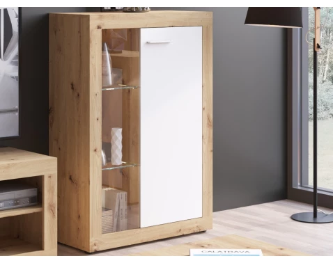 E-shop Nízka vitrína Brilon, 78 cm, dub artisan/biela%