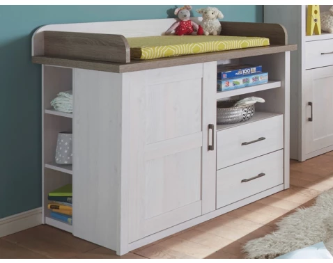 Asko - Nábytok Komoda + Prebaľovací Pult + Regál Luca, Dub/Bielená Pínia%
