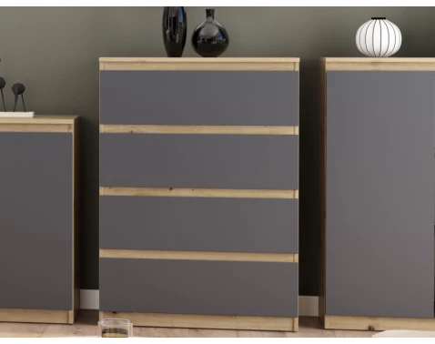 E-shop Komoda so 4 zásuvkami Carlos, dub artisan/grafit, 75 cm%