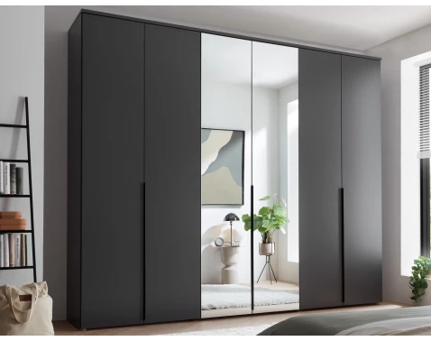E-shop Šatníková skriňa so zrkadlami Kevo, 270 cm, grafitová%
