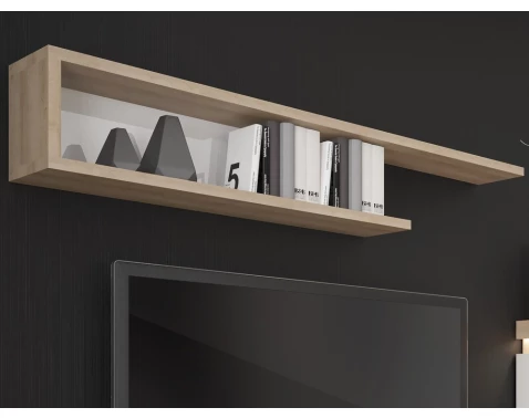 E-shop Nástenná polica s priehradkou Lyon 140 cm, dub riviéra/biely lesk%