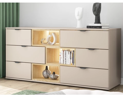 E-shop Komoda so zásuvkami Avola, 160 cm, béžová kašmír/dub cremona%