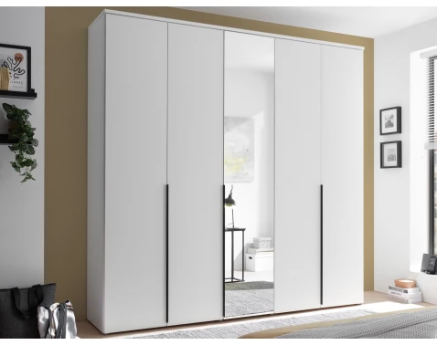 E-shop Šatníková skriňa so zrkadlom Kevo, 225 cm, biela%