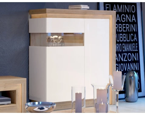 E-shop Skrika s presklením Lyon, dub riviera/biely lesk, s osvetlením, ľavá%