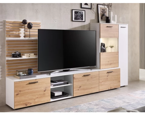 E-shop Obývacia stena Heathrow, biela/dub artisan, s osvetlením%