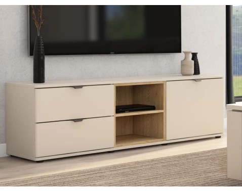 E-shop TV skrinka so zásuvkami Avola, 140 cm, béžová kašmír/dub cremona%