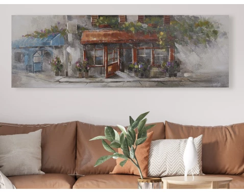 E-shop Ručne maľovaný obraz Domček 150x50 cm, výrazná štruktúra%