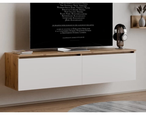 E-shop Závesná TV skrinka Asko Living, 135 cm, dub artisan/biela%