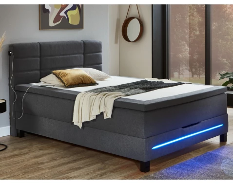 E-shop Postel boxspring s osvetlením Jefferson 140x200 cm, antracitová látka%