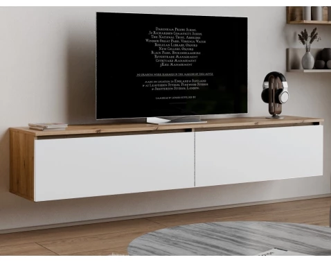Závesná TV skrinka Asko Living, 180 cm, dub artisan/biela%