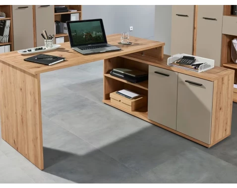 E-shop Rohový písací stôl Kanada, dub artisan/kašmírová béžová mat%