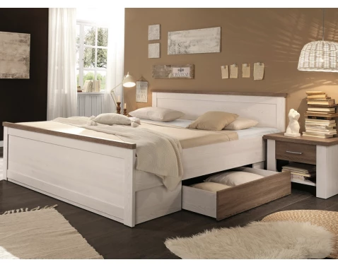 E-shop Posteľ s nočnými stolíkmi Luca 180x200 cm, bielená pínia%