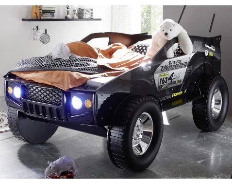 Detská posteľ Jeep 90x200 cm, čierne závodné auto%