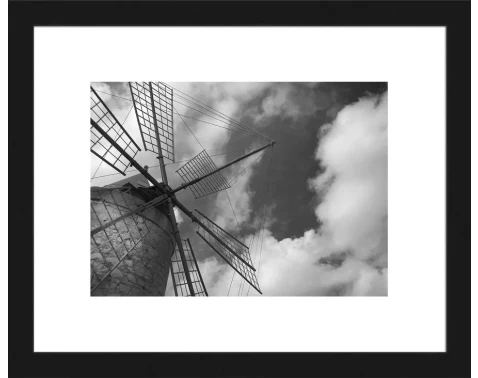 E-shop Rámovaný obraz Veterný mlyn 20x25 cm, čiernobiely%