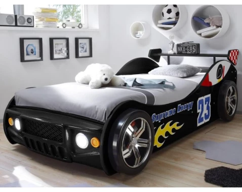E-shop Detská závodná posteľ Energy 90x200 cm, čierne auto s osvetlením%