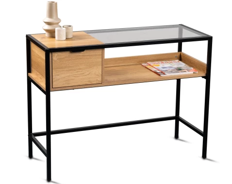 E-shop Konzolový stolík so zásuvkou Mandurah, kov/dub%