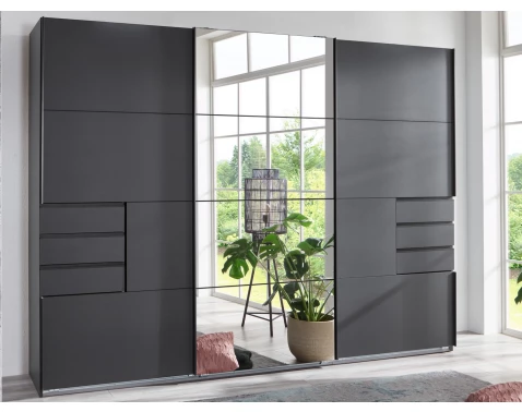 E-shop Šatníková skriňa so zrkadlom Saigon 270 cm, grafit%