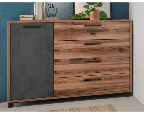 E-shop Komoda so zásuvkami Sarnia, zrubové dosky / tmavý betón%