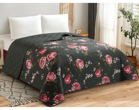 Prehoz na posteľ Rommy 220x240 cm, kvetinový antracitový%
