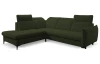 Rohová sedacia súprava Glow, fľaškovo zelená látka, ľavý roh