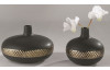 Dekoratívna váza 28x18 cm, čierna, zlatý pruh