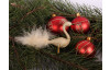 Vianočná ozdoba sklenená guľa 6 cm, červená, darček a srdiečko