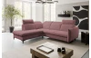 Rohová sedacia súprava Glow, tmavo ružová látka, ľavý roh