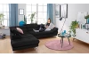 Rohová sedacia súprava Fabio, čierna látka, ľavý roh