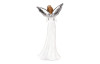 Dekoračná soška Anjel so srdcom 32 cm, biely so striebornými krídlami