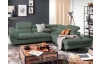 Rohová sedacia súprava Fabio, šedo-zelená látka, pravý roh