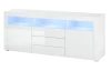 Široká TV skrinka Leeds, biela lesk, s osvetlením