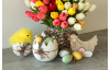 Veľkonočná dekorácia Vajíčka s pierkom (6 ks), žltá/biela/zelená