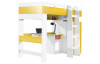 Zvýšená posteľ s úložným priestorom a stolom Mobi 90x200 cm, biela/žltá