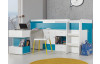 Zvýšená úložná posteľ s výsuvným stolíkom Mobi 90x200 cm, biela/tyrkysová