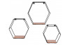 Set 3 ks nástenných políc Sarah, čierny kov/drevo, hexagón