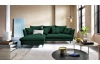 Rohová sedacia súprava Glam, tmavo zelená látka, ľavý roh