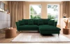 Rohová sedacia súprava Glam, tmavo zelená látka, pravý roh