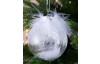 Vianočná ozdoba priehľadná guľa s perím, 8 cm