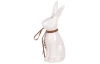 Veľkonočná dekorácia Soška zajac s pierkom, 13 cm, biela