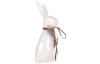 Veľkonočná dekorácia Soška zajac s pierkom, 13 cm, biela