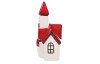 Vianočna dekorácia/svietnik Domček s vežičkou, červená/biela