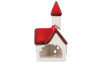 Vianočna dekorácia/svietnik Domček s vežičkou, červená/biela