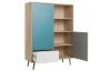 Vysoká skrinka Cuba, dub/biela/šedá/petrolejová