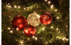 Vianočná ozdoba sklenená guľa 7 cm, červená, darček a srdiečko