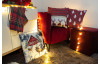 Vianočný dekoračný vankúš Rudolf, soby, červený károvaný vzor, 45x45 cm
