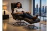 Relaxačné kreslo s podnožkou Felini, hnedá látka v optike kože
